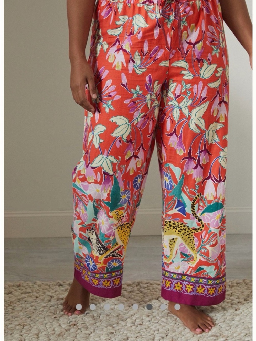 Anthropologie Coral Floral & Leopard Print Pajama Pants